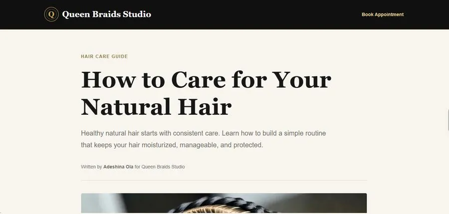 Article page: How to Care for Your Natural Hair on Queen Braids Studio